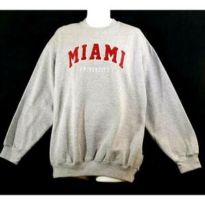 College House Mens L Sweatshirt Gray Miami University Shimmer Red Letters